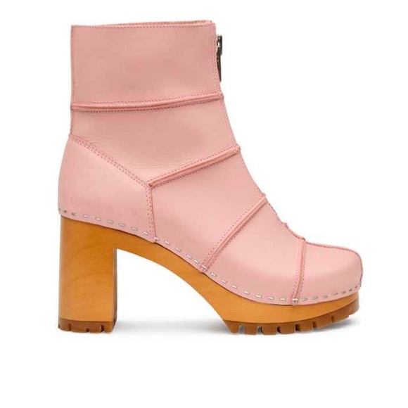 Swedish Hasbeens NWT Rough Stitched Mid Calf Clog Boot Pale Pink LOVE 🌸 - Picture 2 of 13